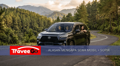 Sewa mobil dengan supir – pasangan bahagia di perjalanan Bandung